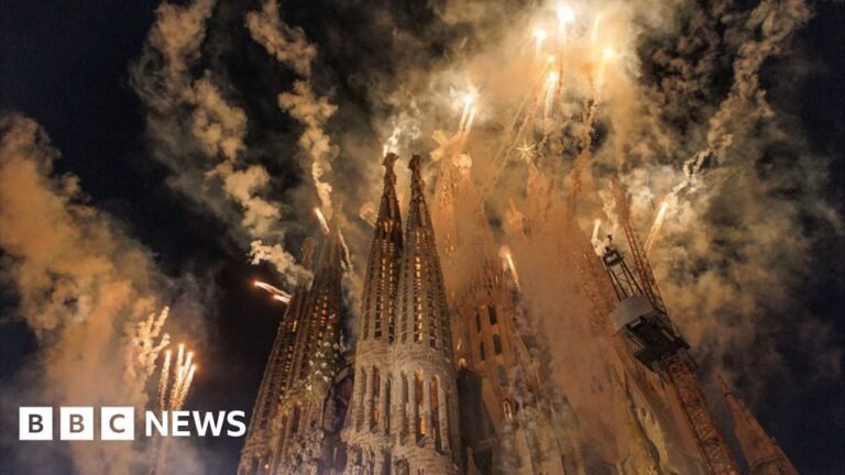 Fireworks illuminate Barcelona’s Sagrada Família during Pope Leo visit